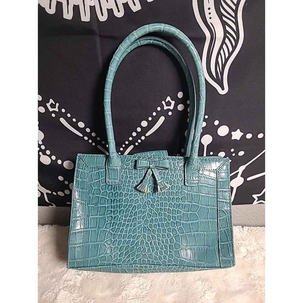 Vintage Liz Claiborne Faux Croc Leather Purse Tote Snap Closure Hippie Boho Y2K